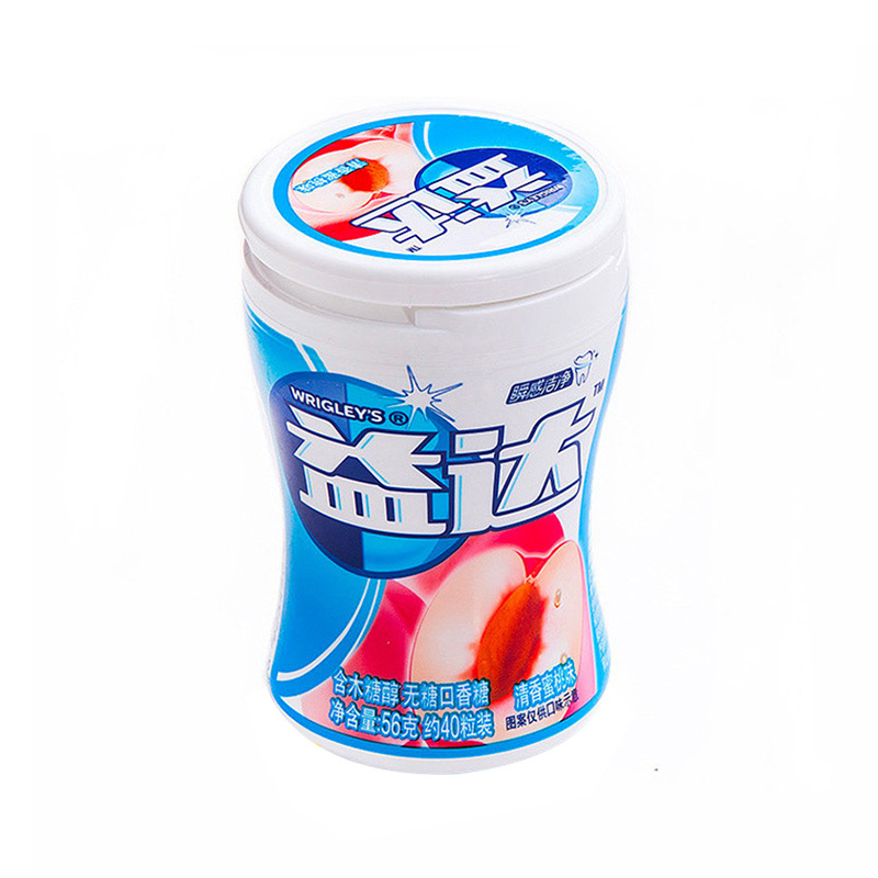 益达木糖醇无糖口香糖清新蜜桃味瓶装40粒约56g