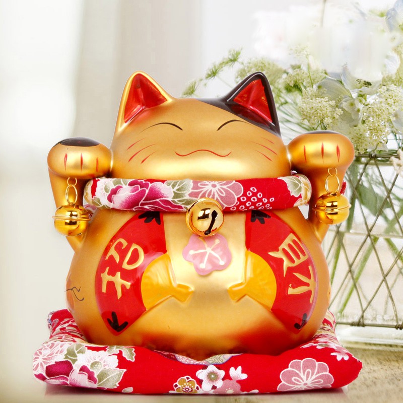 猫摆件 店铺开业送礼陶瓷存钱罐装金猫创意礼品 三维工匠 小号白色大花季猫高清大图