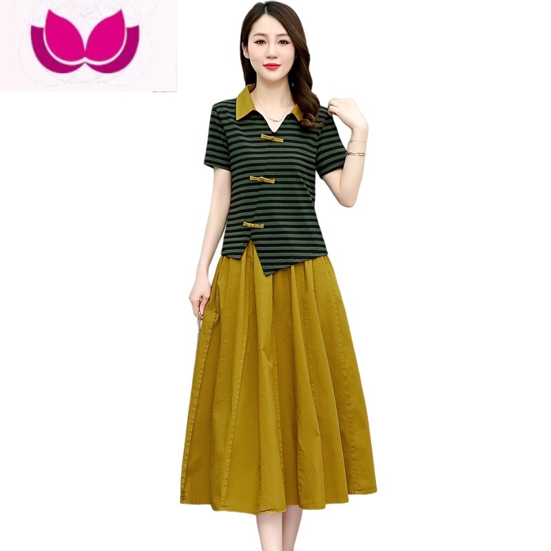 七斓棉麻连衣裙女夏季薄款2023新款女装高端显瘦条纹亚麻套装裙套高清大图