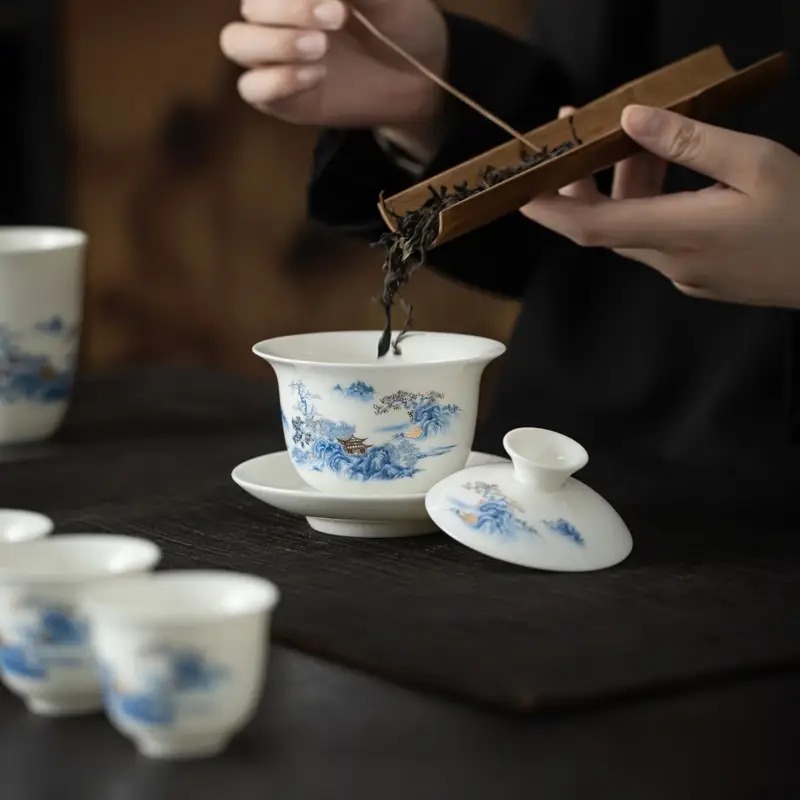 文墨羊脂玉锦绣山河10头功夫茶具套装 WMCT06高清大图