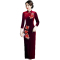 热卖中国风加绒加厚旗袍金丝绒刺绣女长款长袖妈妈婚礼服喜婆婆连衣裙