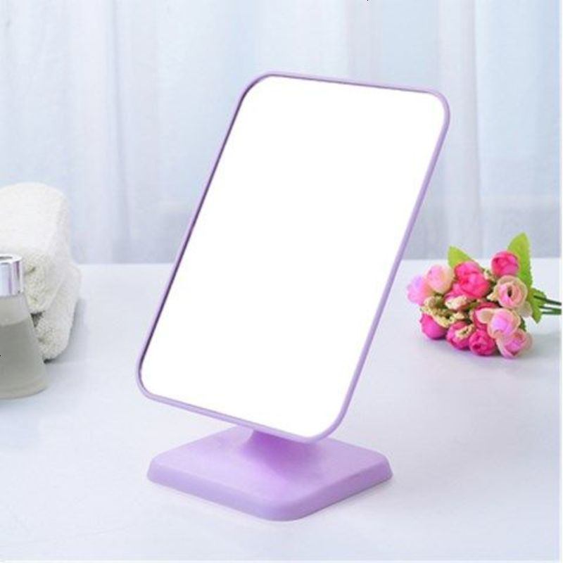 欧式爱心双面化妆镜便携台式梳妆镜宿舍美妆镜子高清公主镜 [紫色台式]单面镜子(送梳子)