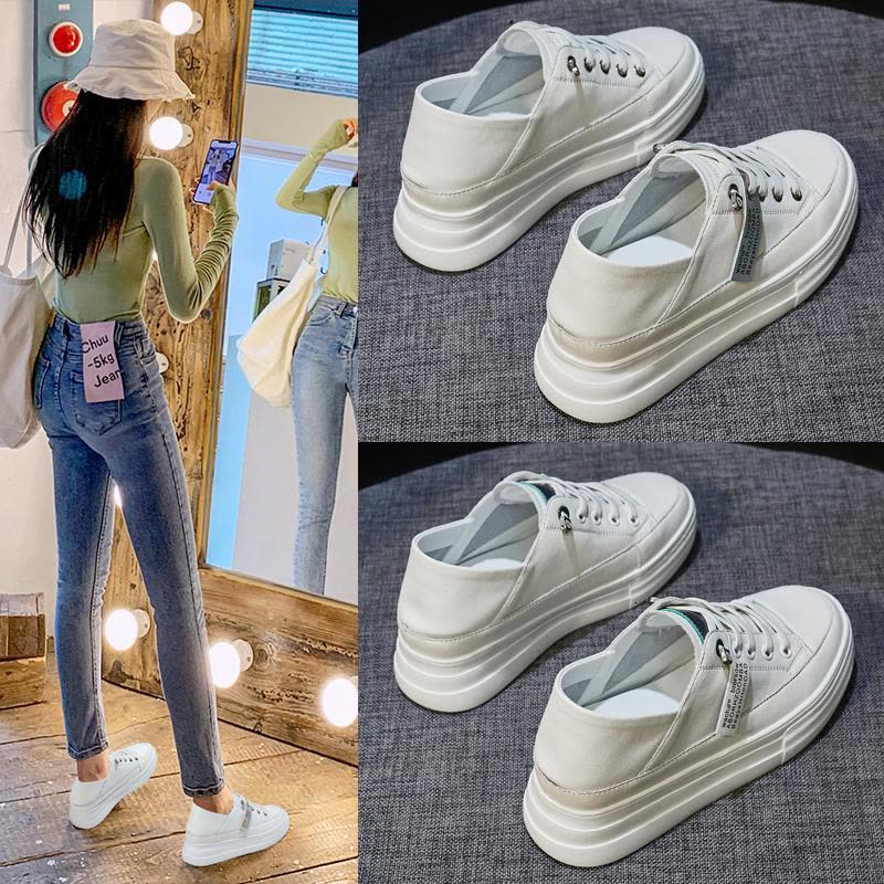 品牌百丽牧貂内增高小白鞋女2021春季新款一脚蹬松糕鞋时尚懒人百搭休闲单鞋图片