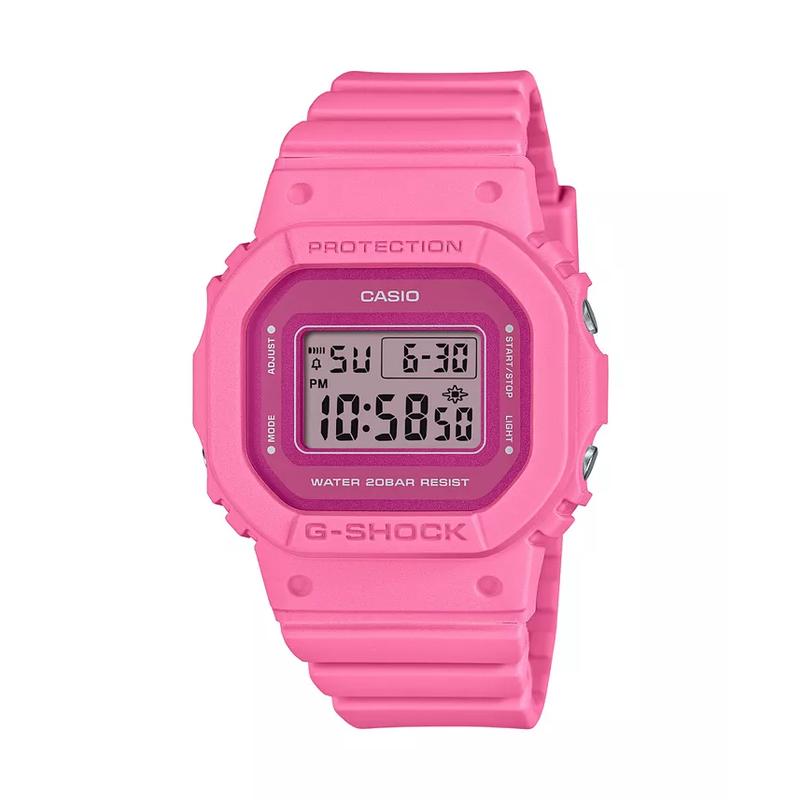卡西欧(CASIO)女款日本石英表粉色树脂表盘防水多功能运动手表