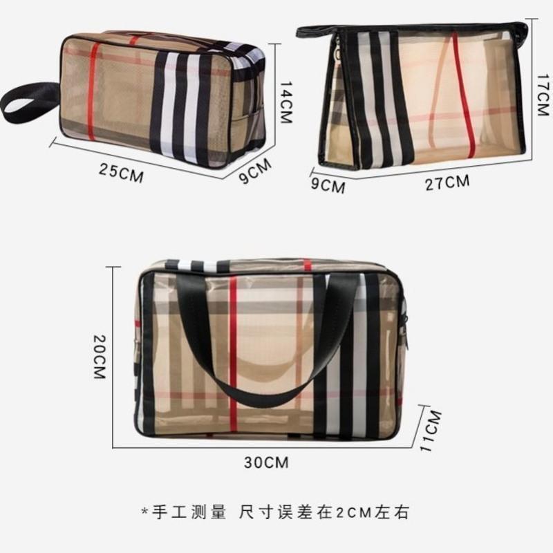 新款便携简约防水洗漱包女士旅行收纳包pvc网纱格子大容量化妆包 (25*9*14)-小号网格防水款