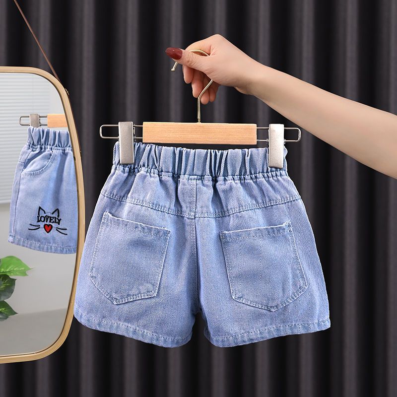 女童牛仔短裤儿童中大童韩版时尚绣花牛仔短裤新款洋气夏季薄款潮绣花