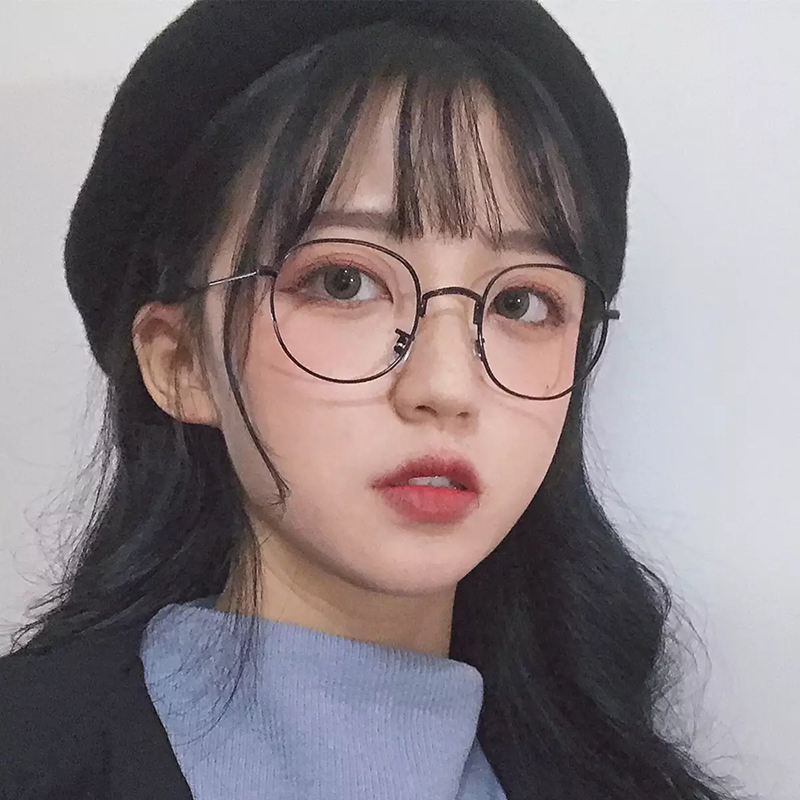 好奇韩版复古金边细框眼镜框女可爱圆脸素颜小框文艺平光配近视镜小脸