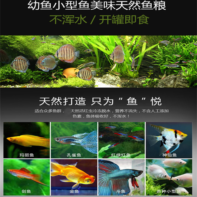 中华国叉尾泰国斗鱼专用饲料增色六角龙鱼红虫干鱼食孔雀鱼高蛋白高清大图