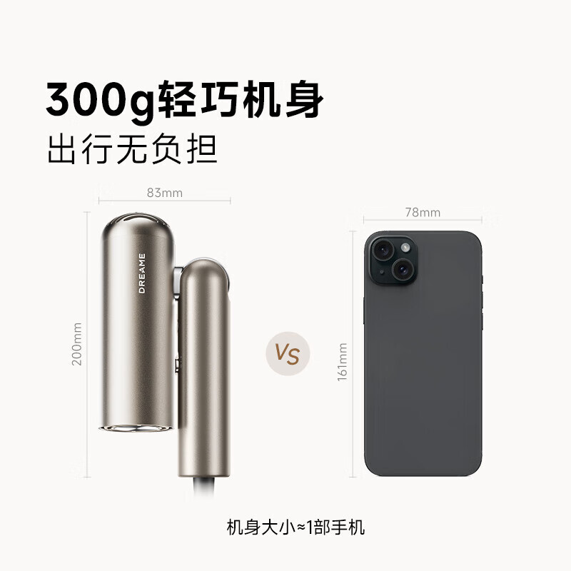 追觅Pocket便携折叠迷你高速口袋造型师吹风机负离子护发快速干发低噪电吹风P10钛金色 送礼礼物高清大图