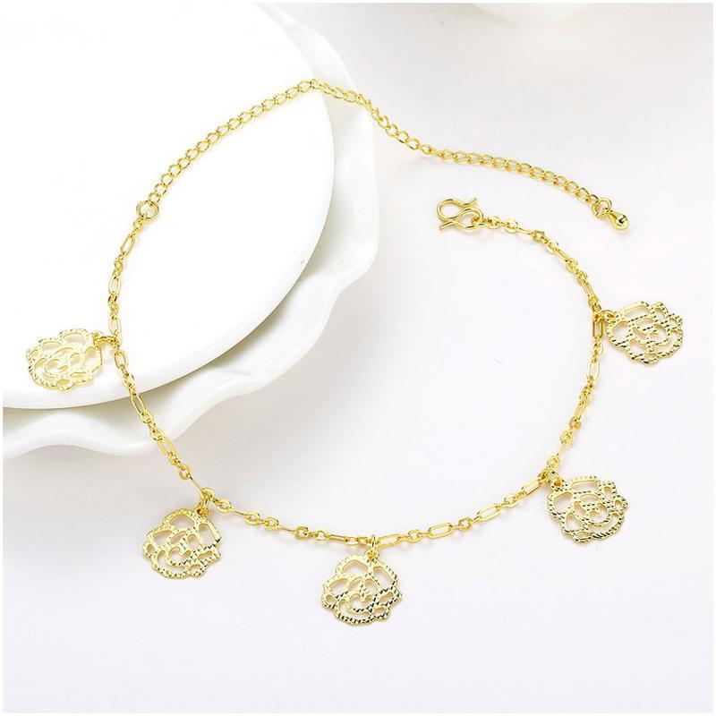 A063-A Women 18K yellow gold anklet jewelry 镀黄金色女脚链潮