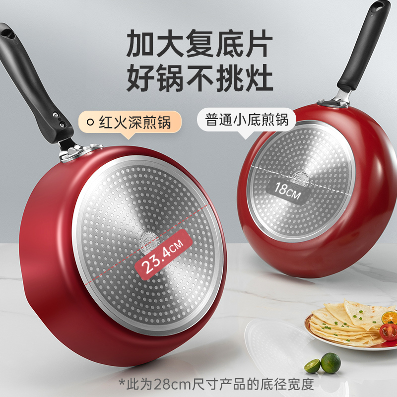 炊大皇平底锅加深不粘锅家用电磁炉适用深煎锅牛排手抓饼炒锅JG24HH
