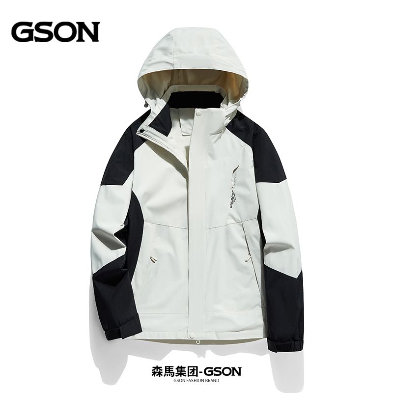 冲锋衣男女情侣三合一可拆卸登山服春秋冬季加绒外套 男款-象牙白【春秋单款】 L