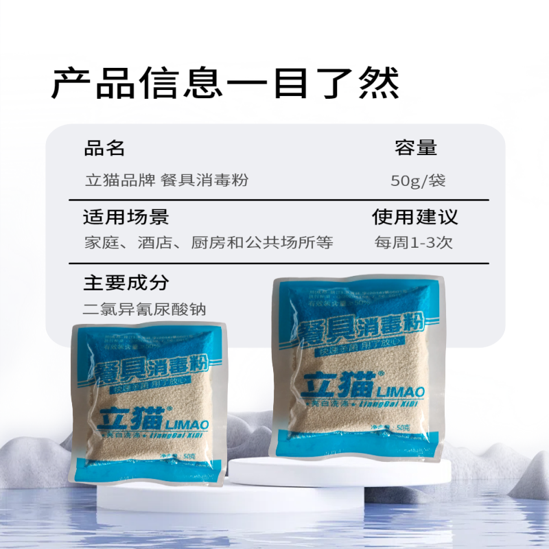 立猫餐具消毒粉50g*40袋/箱高清大图