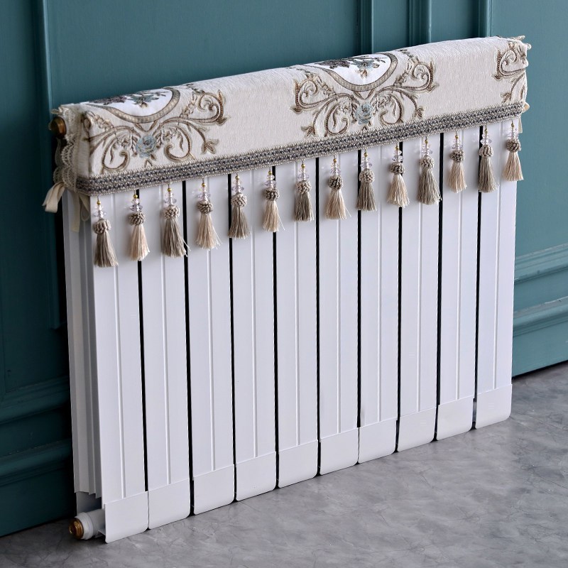 欧式暖气片罩装饰罩子布艺防尘套老式遮挡盖布遮挡帘保护套卫生 清歌米色 长度100cm*厚度10cm*高度(含穗)20cm