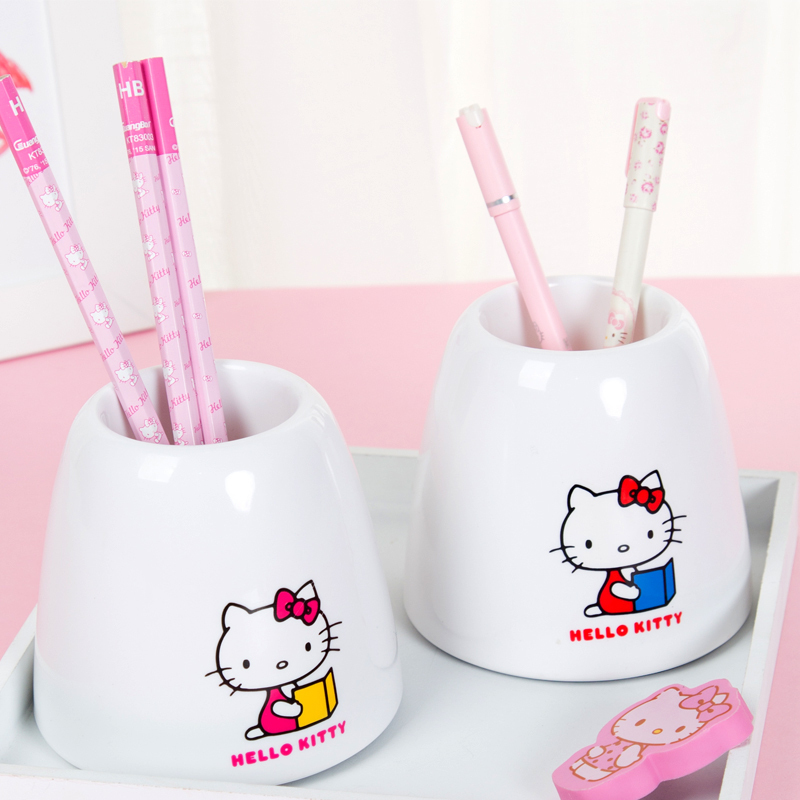 广博(GuangBo)KT86190圆形笔筒(2个) 笔座 收纳盒 Hello Kitty桌面办公文具 办公用品