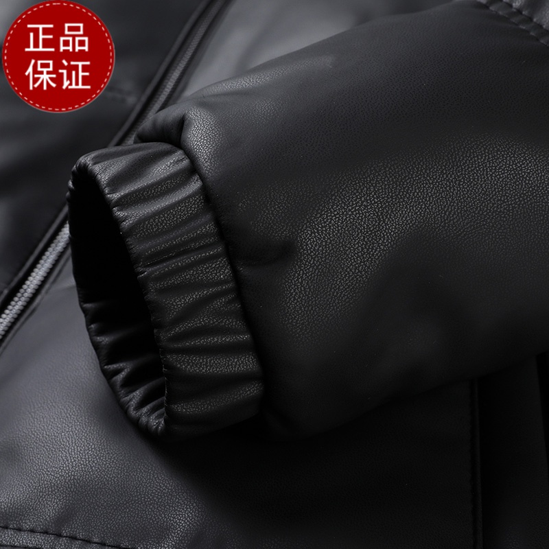 免费试穿 海宁头层100%绵羊皮羽绒服立领纯色拉链皮袄保暖夹克真皮羽绒服男装外套新款年春秋季新款舒适外套潮真皮皮衣高清大图