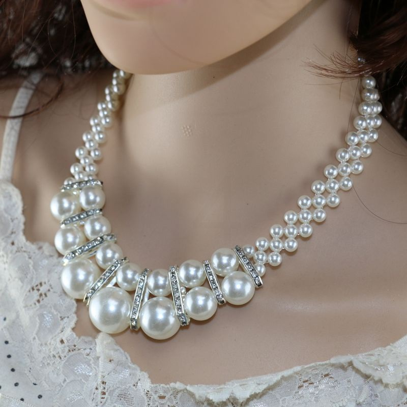 日韩国时尚新娘仿珍珠项链耳环套装女短款百搭优雅装饰锁骨链配饰珍珠