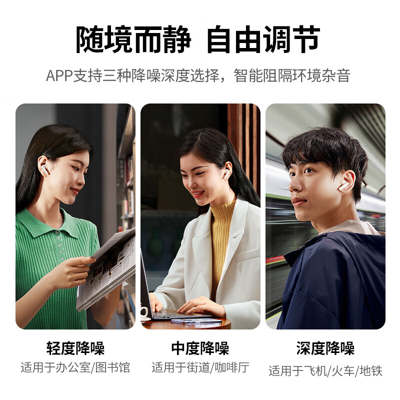 绿联HiTune T6s杆式主动降噪真无线5.4蓝牙耳机入耳式 青色 WS205/55456 (货期3-6天)高清大图