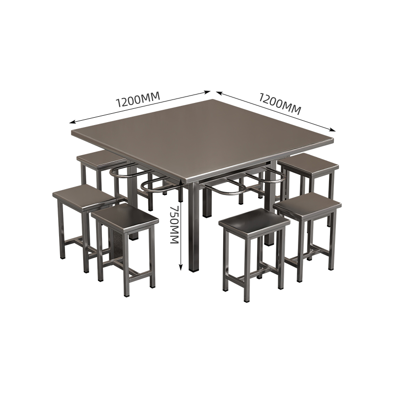 臻远 ZY5110231 不锈钢餐桌椅食堂桌椅组合 1.2米方形餐桌(含凳子)高清大图