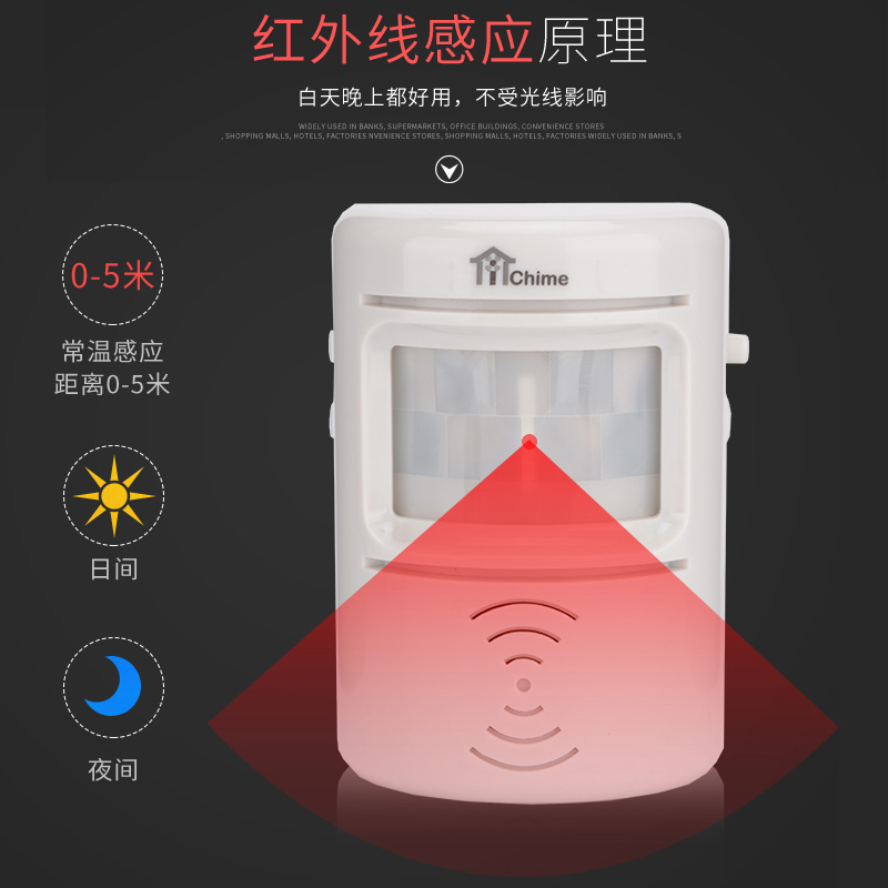 汐岩进欢迎光临感应器超市店铺双向迎宾器商店家用口迎客语音铃高清大图