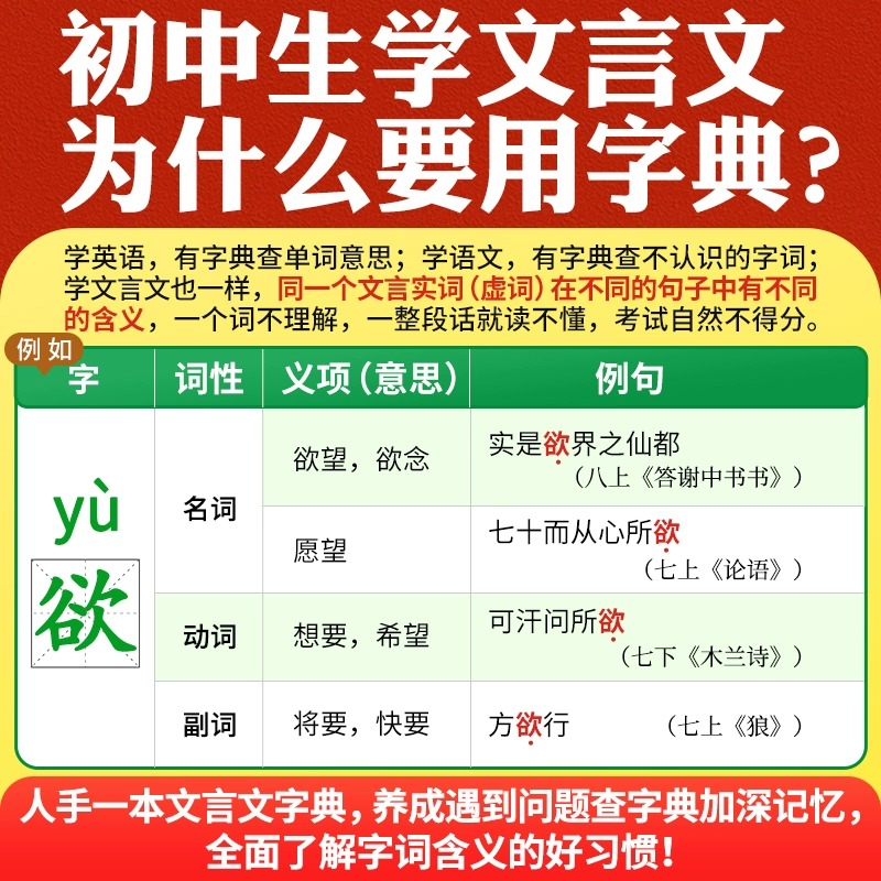 [文言文字典]收录齐全 初中通用 [正版]2023万唯中考初中文言文常用字字典词典工具书八九七年级初一初二初三总复习教辅高清大图