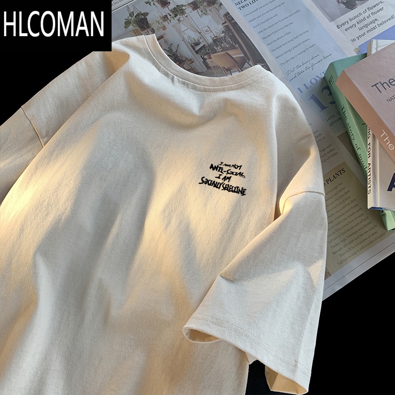 HLCOMAN港风美式高街休闲短袖T恤男夏季日系ins潮流帅气宽松潮牌上衣高清大图