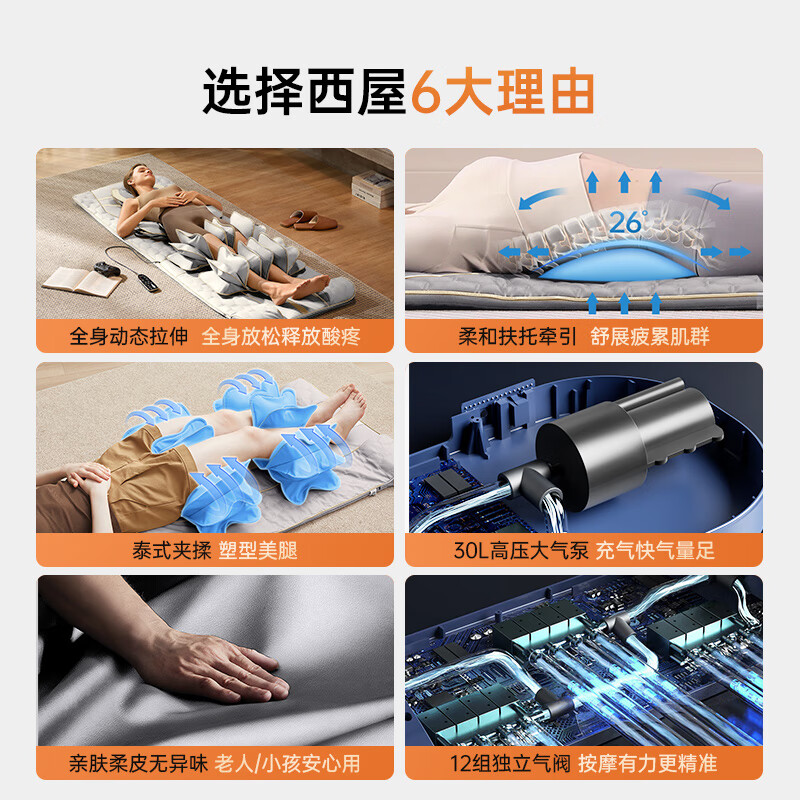西屋(WESTINGHOUSE)S208按摩垫全身躺垫椅床上按摩椅家用迷你颈椎腰部背部按摩仪高清大图