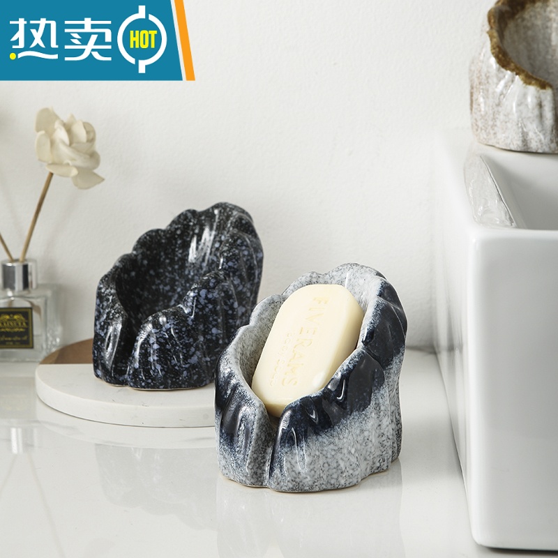 敬平日式家用轻奢ins陶瓷台上盆沥水肥皂碟香皂盒滤水皂托置物架 小皂碟(宅寂)高清大图