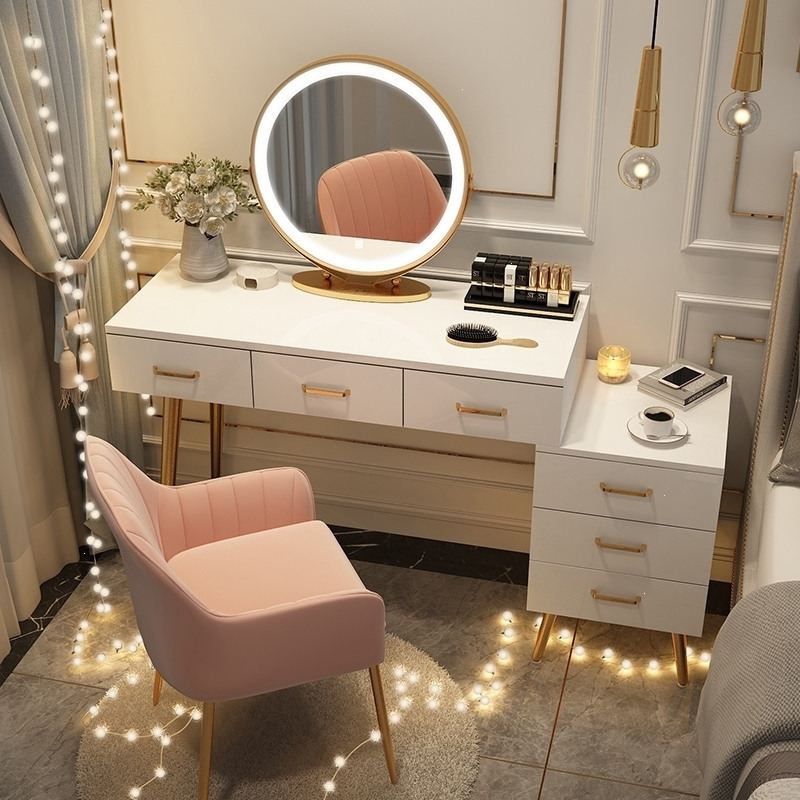 北欧轻奢梳妆台桌卧室阿斯卡利化妆台收纳柜一体现代小户型