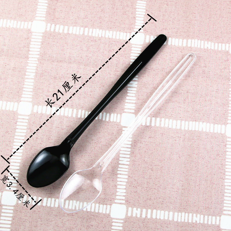 书亦烧仙草长勺子一次性塑料勺奶茶21cm甜品打包单独包装厚长柄勺 加长21cm简装100只黑色