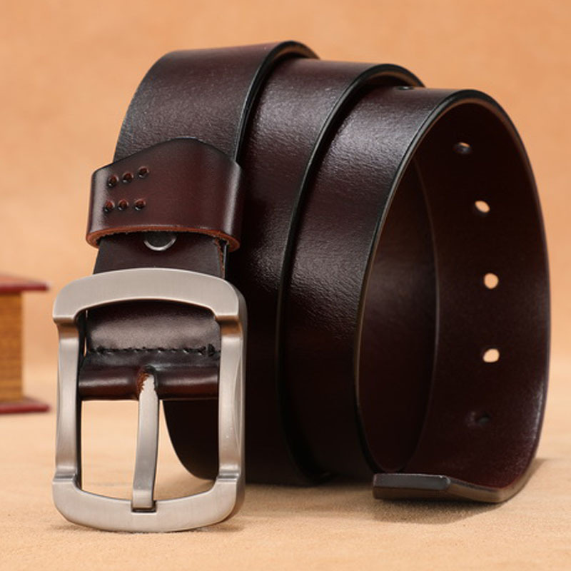 红品hongpin男式针扣皮带男士真皮腰带时尚百搭韩版款牛皮中青年商务