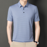 专柜产夏季新款冰桑蚕丝短袖T恤男士商务休闲翻领POLO衫 180/2XL155-170斤 兰色-72312