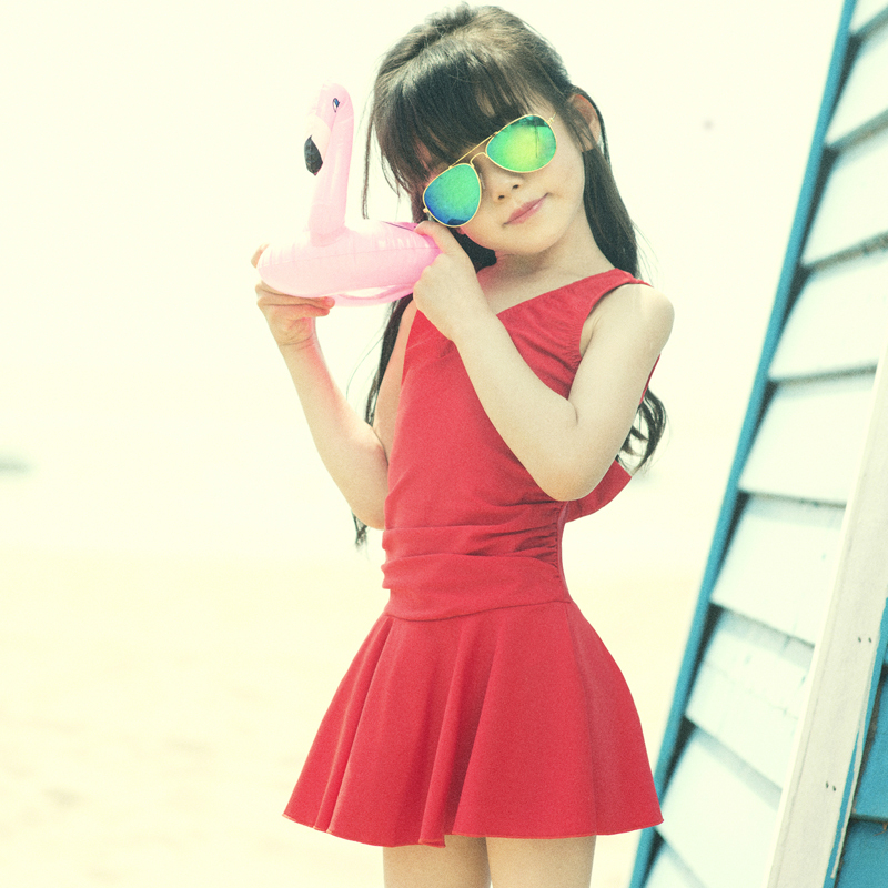 新款温泉儿童泳衣女孩公主裙式韩国女童泳衣童连体三角游泳衣