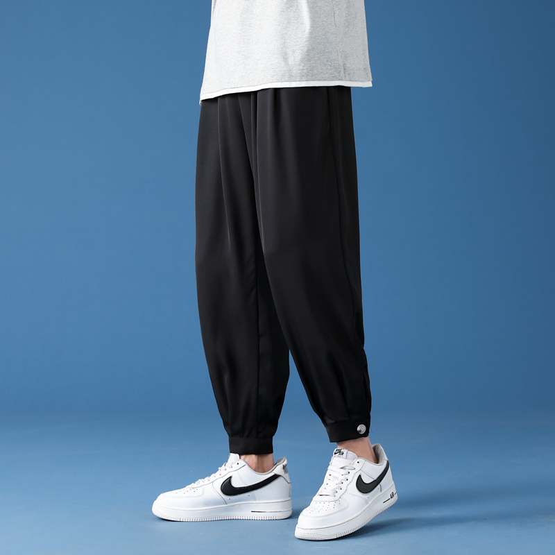 孟康(mengkang)男锥形裤宽松运动裤小脚青少年夏季冰丝男士休闲裤九分