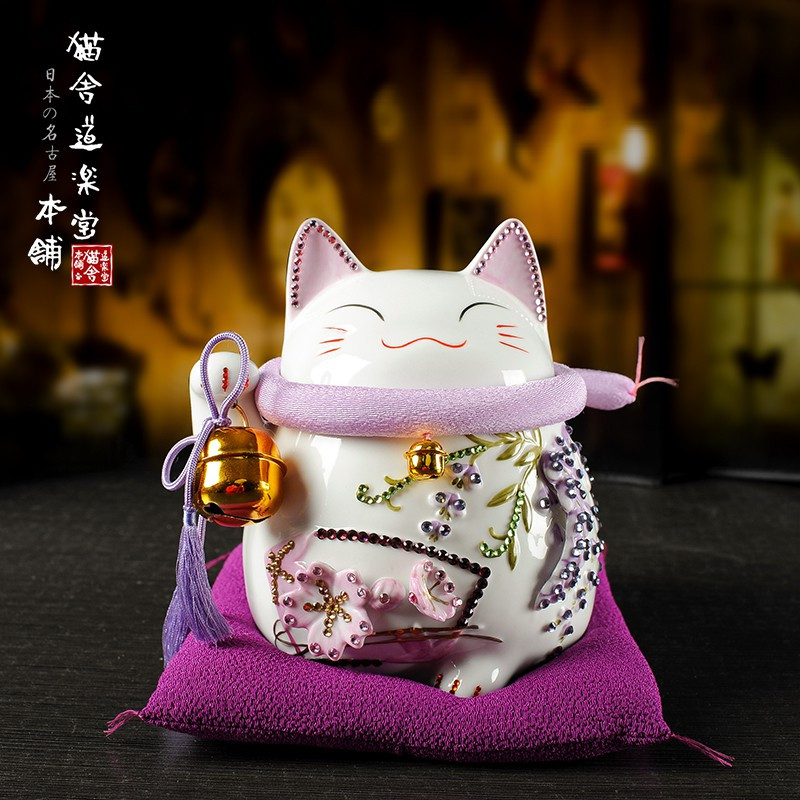本铺 钻石紫藤 日本猫摆件开业存钱罐陶瓷结婚家居 三维工匠 紫藤
