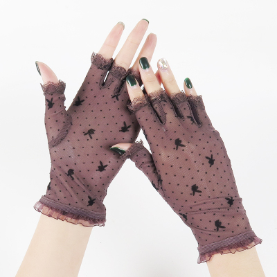 蕾丝手套女半指性感小兔黑色透气露半截手指新娘春秋夏季薄款露指咖啡