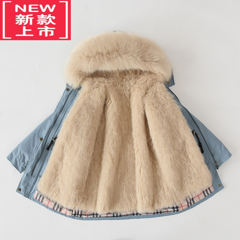 可莉允儿童派克服皮草外套冬棉衣男女童内胆仿狐狸毛宝宝加厚棉服可拆卸