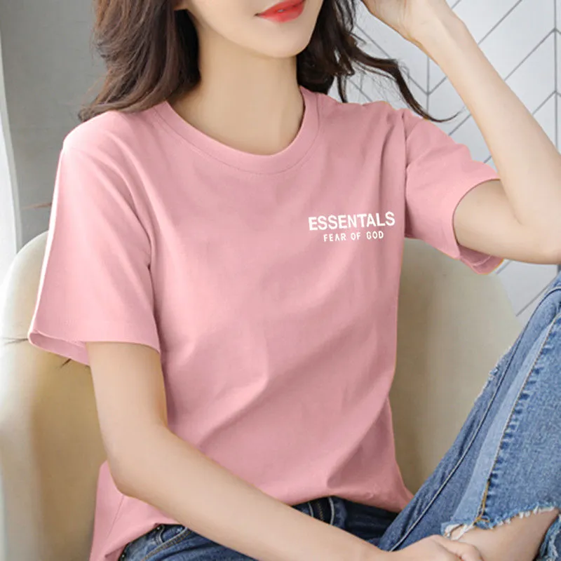 白色纯棉短袖t恤女2022年新款夏季上衣宽松韩版百搭学生ins潮女装印花T恤打底衫HOUQIYE