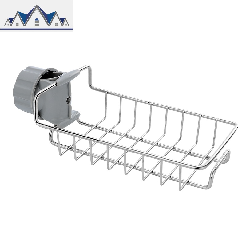 不锈钢厨房水龙头置物架免打孔洗碗池水沥水篮抹布收纳挂篮水池_441高清大图
