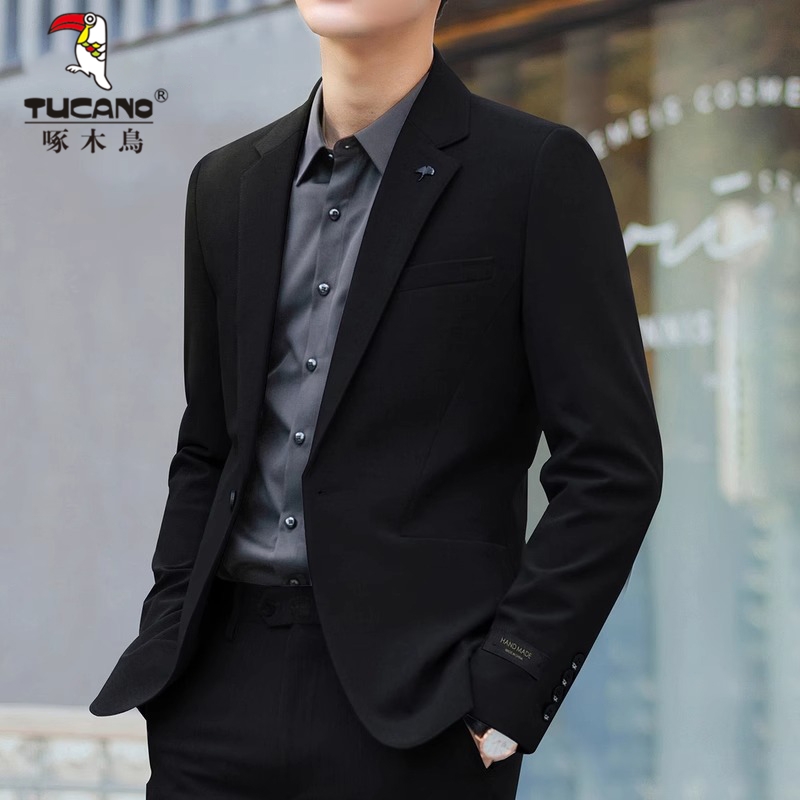 啄木鸟西装男士2025年秋季纯色修身正装西服商务休闲单西外套男款