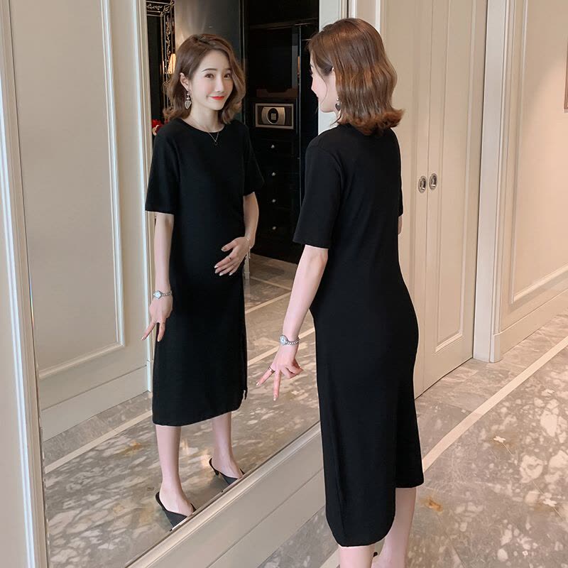 迪鲁奥(DILUAO)孕妇裙子夏装时尚上衣弹力显瘦辣妈连衣裙怀孕期纯棉短袖孕妇T恤图片