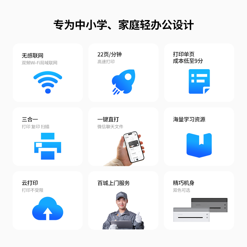联想小新熊猫Panda Pro黑白激光智慧多功能一体机打印复印扫描 青城灰