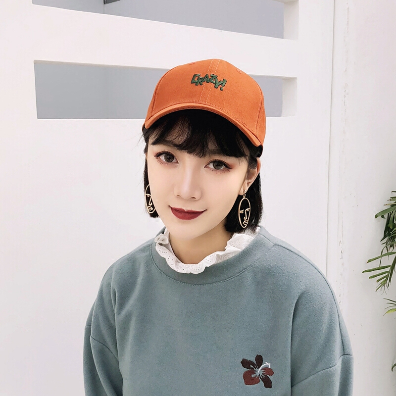 2018帽子女春夏短帽檐棒球帽百搭字母刺绣学生遮阳鸭舌帽韩版时尚桔红色2018新款叹号棒球可节