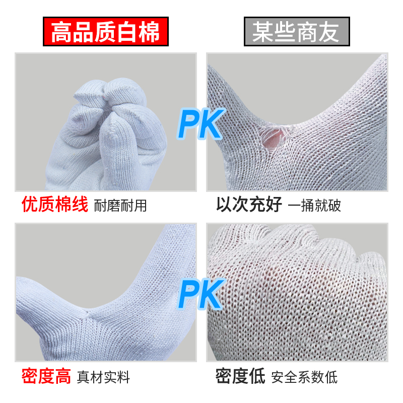 手套棉纱手套劳保耐磨工作加厚防滑纯白纱手套劳工透气手套男工地干活高清大图