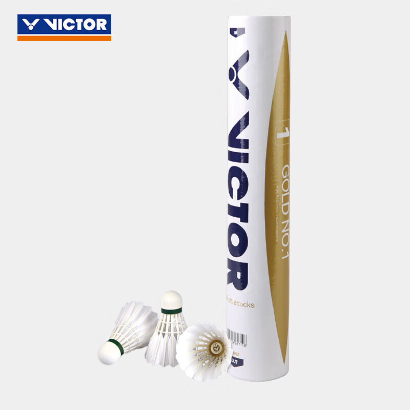 威克多(VICTOR) 黄金一号羽毛球 耐打稳定鸭毛77速 金黄1号1筒 12只装高清大图