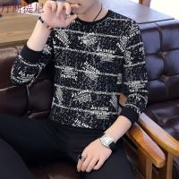 男士修身长袖T恤韩版印花套头上衣服学生个性体恤打底衫秋季男装