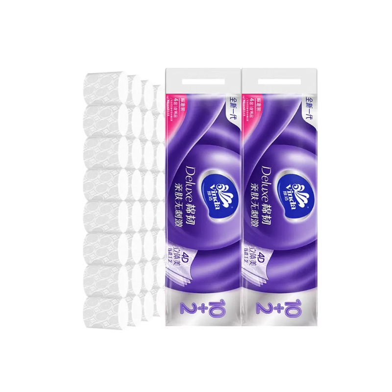 HYGIENIX 维达 棉柔立体美卷纸压花无芯卫生纸 印花家用原生木浆 4层120g/卷 12卷 1提装