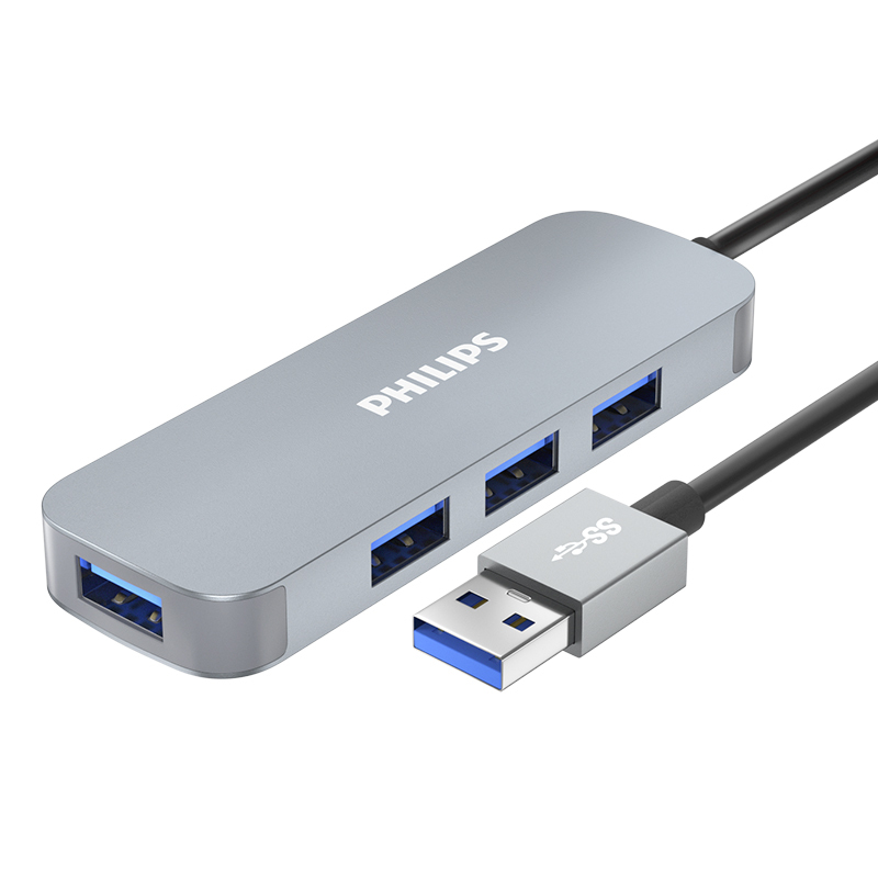 飞利浦usb3.0扩展器转换接头多口笔记本电脑拓展多功能外接一拖四usp延长线hub集分线器0.2米SWR1604
