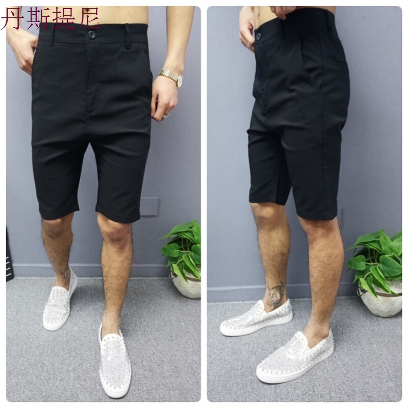 夏季新款男士短裤黑色修身弹力休闲裤精神社会小伙薄款哈伦裤六分