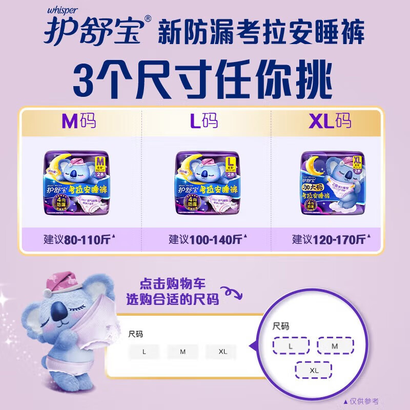 护舒宝考拉安睡裤L码夜用裤型卫生巾3+1片高清大图